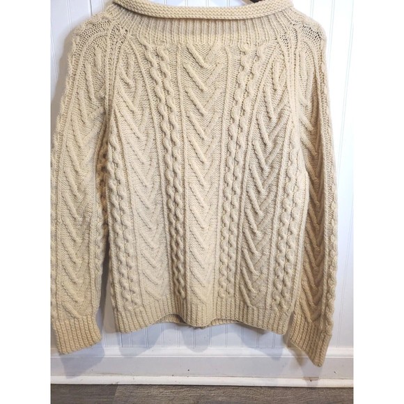 Vintage St. Crone Irish wool cardigan fisherman shawl Aran sweater Medium - Picture 3 of 6